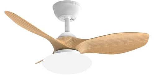 Abrila - Ventilador DC PARAMO | Blanco/Haya con tres Aspas| con 6 Velocidades Ajustables | 3 Temperaturas de Luz Seleccionables | Mando a Distancia Incluido
