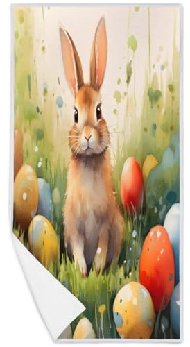WowPrint Schnell trocknendes Handtuch, Aquarell, Eier, Hase, Ostern, Mikrofaser-Handtücher für Strand, Sport, Fitnessstudio, Spa, Yoga, Badezimmer, 76 x 38 cm