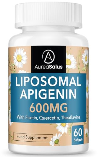 Apigenin 600mg Liposomal Softgels with Fisetin, Quercetin & Theaflavins, High Strength 4-in-1 Flavonoid Complex for Relaxation & Sleep, 60 Softgels