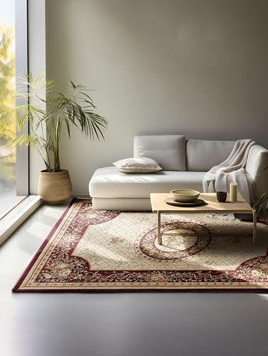 Nouristan Teppich Orientalisch – Läufer Orient Klassisch Orientalischer Wohnzimmerteppich dicht gewebt mit Blumen Flachgewebe für Wohnzimmer, Schlafzimmer, Esszimmer, Flur – Rot Creme, 200x280cm