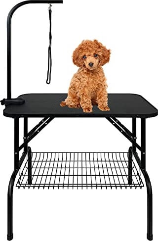 LILIIN Trimmtisch für Hunde, Klappbar Schertisch Hundepflegetisch Höhenverstellbar, Tierpflegetisch Hundefrisiertisch Badetisch bis 60 KG, Schwarz, 80.5×46×76cm