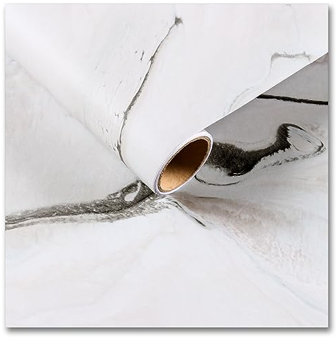 CRE8TIVE Papier Peint Blanc Marbre Vinyle Adhesif Adhesif Marbre Blanc Rose Papier Peint Adhesif Mural Mat Papier Peint Autocollant Cuisine Impermeable Armoire Revetement Adhesif Meuble 30cm x 200cm