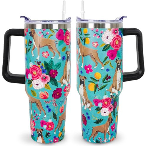 sxmluedn Boxer Dog Gifts for Women Cute Dog Tumbler Coffee Cup Boxer Travel Mug 40 OZ Stainless Steel Insulated Water Bottle With Lid and Straw