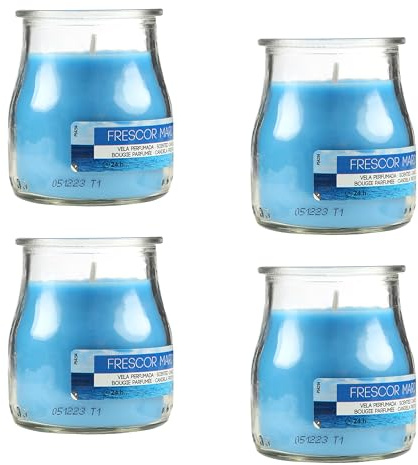 4 Stück Duftkerzen Meeresfrische im Glas 7x6cm, Blau Duftkerzen 24 Stunden Verbrennung