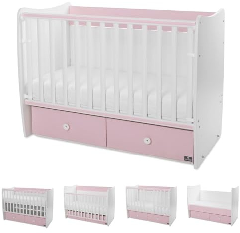 Lorelli Babybett MATRIX NEW Kinderbett 120 x 60 cm, 2 Ebenen, 2 Schubladen rosa