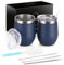 Joymaking 12oz Reusable Coffee Cup, 2 Pack Double Walled -Insulated Travel Mug Vacuum Stainless Steel Wine Tumbler with Spill Proof Lid, Great for Coffee, Tea, Milk and Wine, Dark Blue