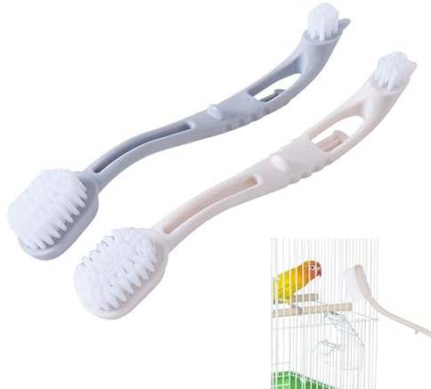 2 Stück Haustier Vogelkäfig Reinigungsbürste 2 Bürstenköpfe Bürste mit Langem Griff Haustierkäfig Reinigungsbürste Haustier Zubehör für Kleine Mittlere Vogelkäfig 22x3cm
