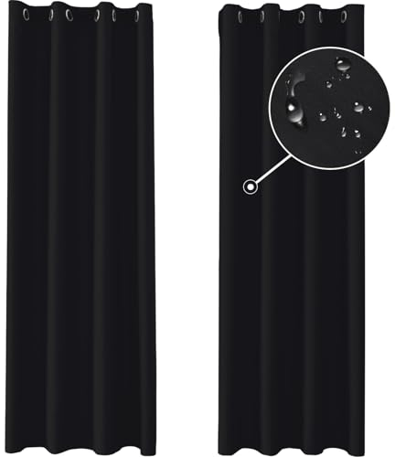 Ystyle Rideau Occultant Lot De 2, 140x280cm, Rideau Exterieur Impermeable, Rideau Thermique Isolant Anti Chaud Intérieurs, Rideau Phonique Anti Bruit, Moderne Salon Chambre Maison, Noir