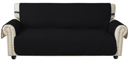 Ystyle Sofa Überzug 3 Sitzer - wasserdichte Sofabezug Mit Armlehnen, Sofaschoner rutschfest, Sofaüberwurf, Couch Überzug, Sofaschutz, Sofa Cover Protector Für Haustier Katze Hunde, Schwarz