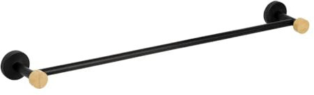 Relax World Porte-serviettes, porte-serviettes mural en acier inoxydable laqué et bois de bambou, porte-serviettes de bain, dimensions P10 x L65 x H5 cm (Noir)