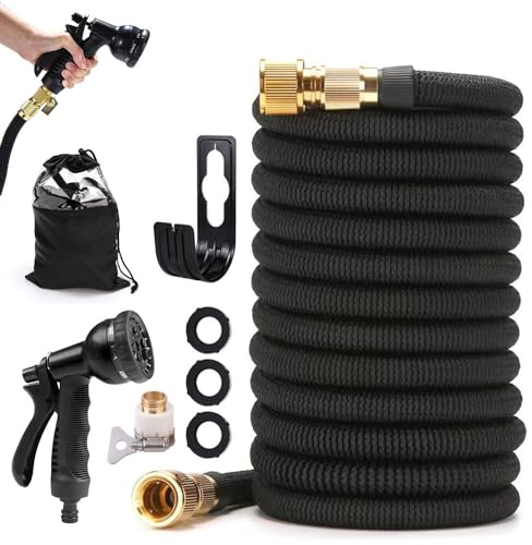 Flexibler Gartenschlauch 25FT/7,5M, TGKYK Wasserschlauch Flexibel mit 6 Strahlarten und 8 Zubehör, Gartenschlauch Schwarz, erweiterbarer wasserschlauch für Gartenbewässerung