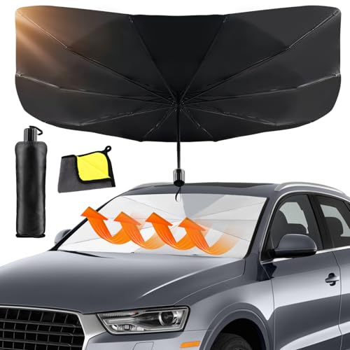 Sonnenschutz Auto Frontscheibe UV Schutz Windschutzscheibe Sonnenschutz Schnelles Entfalten und Falten Auto Sonnenschutz Frontscheibe Innen für die meisten Autos SUV MPV LKW Inklusive Waschhandtuch