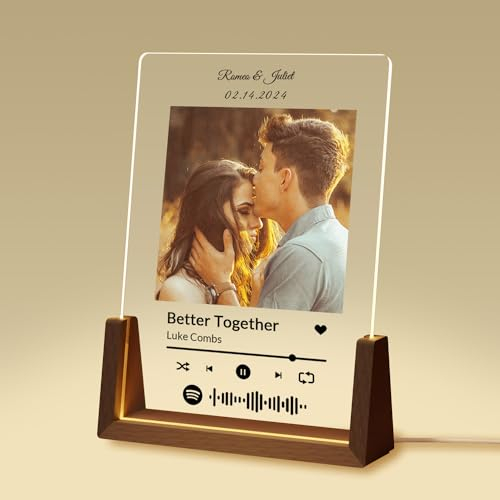 Placa Spotify Personalizada - Regalo Aniversario, Pareja, Novio, Novia - Regalo Original y Personalizado con Foto - Placa de Metacrilato con Canción de Spotify - con Base de Madera