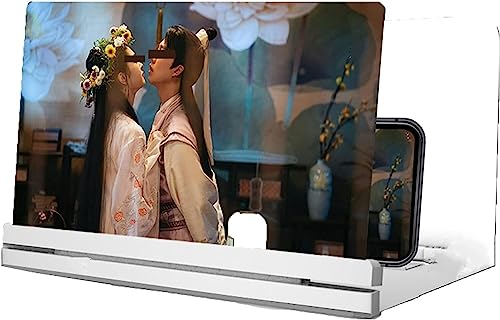 Telefon-Bildschirmverstärker, Großbild-Blu-ray-Telefon-Bildschirmvergrößerung, Handy-Bildschirmlupe für Filme, Videos, kompatibel mit Allen Smartphones (weiß + Lautsprecher, großer Bildschirm)