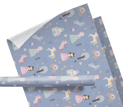 Geschenkpapier Kinder – Motiv: Prinzessinnen, rosa – für Geschenke zum Geburtstag oder zu Weihnachten – Geschenkpapier für Mädchen und Jungen – Rolle: 47 cm breit, 3 m lang - Geschenkverpackung