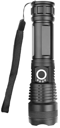 Wzxhew # 90000 Potente linterna recargable por USB, luz de búsqueda, súper brillante, 5 modos, linterna LED con barra de zoom para senderismo, caza, camping, deportes al aire libre (batería (negro,