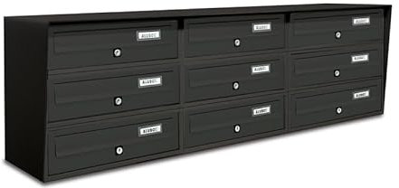 ALUBOX Briefkastenanlage 9 Fächer Slim 37,8x116x30 cm aus Verzinktem Blech und Aluminium Außenbriefkasten mit Entnahmeschutzsystem und Wasserbeständigkeit (ANTHRAZIT)
