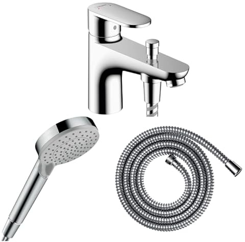 Hansgrohe Pack mitigeur Bain Douche monotrou Vernis Blend + Flexible Metaflex + Pommeau Vernis Blend 100 Vario chromé