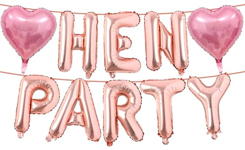 Hen Party Decoration Foil Balloons - Rose Gold Hen Letter Balloon Banner Heart Balloons for Bride To Be Wedding Bridal Shower Party Decorations