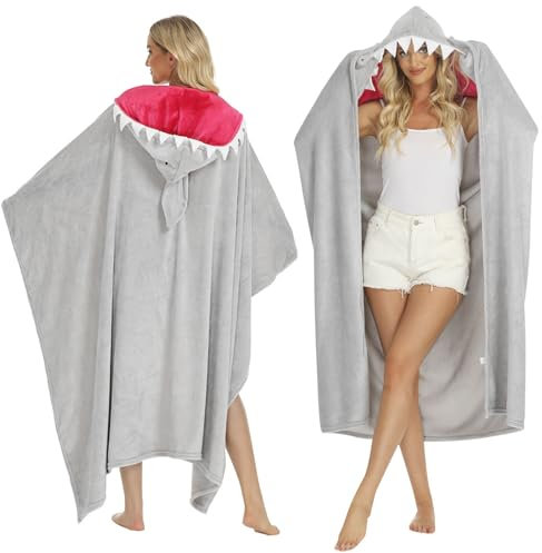 BOUFEIDA Shark Blanket, Hai-Umhang 135x173cm, Weiche Blanket Hoodie, Hai Hoodie Decke Ideal für den Hausgebrauch oder als Geschenk