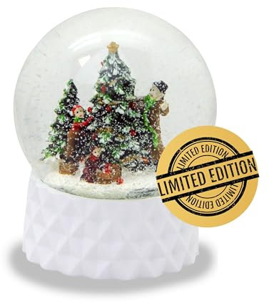 Schneekugel Schneekugel Weihnachten | Christbaum schmücken auf Sockel Nostalgie weiß | Schüttelkugel mit Musik | H: 13 cm B: 10 cm | 20271