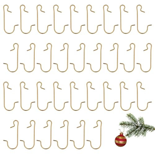 JIYIN 200 Stück Kugelaufhänger Haken, S Haken Klein Schnellaufhänger für Weihnachtsbaumschmuck Weihnachtskugel Aufhänger Schnellaufhänger Ornament Baumhaken Perfekt für Weihnachtskugeln(Gold)