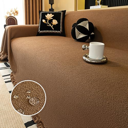 JIcloun Braun Sofa Decke überwurf Wasserdicht, 1 2 3 4 Sitzer L Form Couch überwurfdecken für Sofa Kuscheldecke Katze Kratzschutz Tagesdecke mit Fransen