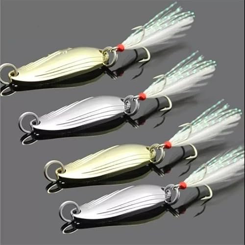 New Savage Silver & Gold Fishing Spoon Lure Feather Gear Pike Perch Hard Sea LRF (Gold, 5g)