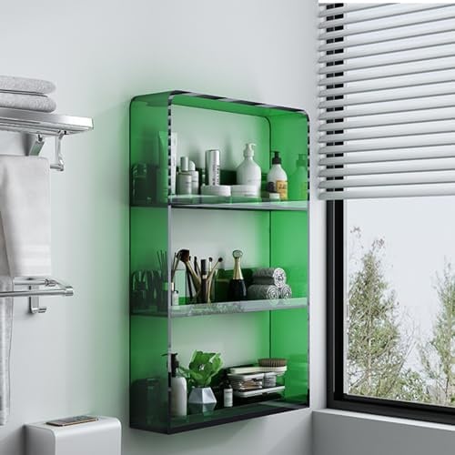 Durchsichtige Wandregale für Badezimmer, Medizinregale, Duschregal Ohne Bohren, für Küche, Wohnmobil, Kosmetik(Green)