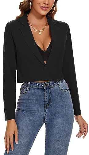 MINTLIMIT Womens Cropped Blazer Suit One Button Blazers Notched Lapel Jacket Casual (Black S)