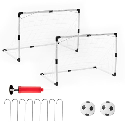 SUNNYNEST Set of 2 Kids Football Goal Post Net with Ball Pump Kids Soccer Goal Pop Up Set for Backyard Indoor Outdoor Sports Games for Children Boys Girls 92X48X61CM