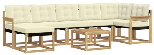 vidaXL Outdoor-Sofagarnitur mit Kissen 8 pcs Weiß und Creme, Moderne Minimalistische Gartenlounge, Robuste wetterfeste Möbel, Bequeme Texilene Couch, Sitzplatz für den Garten