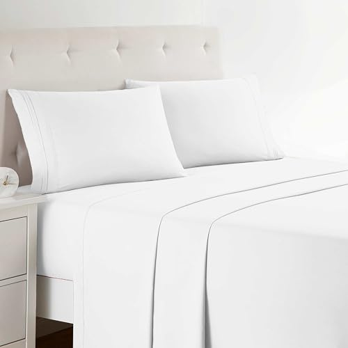 Clara Clark Bed Sheets, Premier 1800 Series 4 Piece Bed Sheet Set, Deep Pocket, Wrinkle, Fade, Stain Resistant, Luxury Soft Bedding Sheets & Pillowcases, King, White