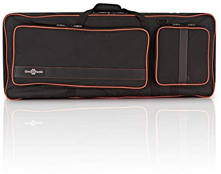 Deluxe 61 Key Keyboard Bag by Gear4music | 15mm heavy-duty padding, stylish orange piping for protection, two large accessory pockets, removable shoulder strap