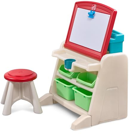 Step2 Flip & Doodle Easel Desk With Stool, Kids 2 in 1 Activity Table, Art Board, Made of Durable Plastic, For Toddlers 2+ Years Old