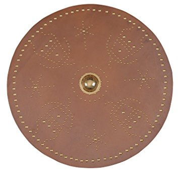 Battle-Merchant Schottischer Rundschild, Targe, mit Messingbuckel | aus Holz & Leder, Highland Schild, für Mittelalter Reenactment, LARP & Historische Ausstellungen