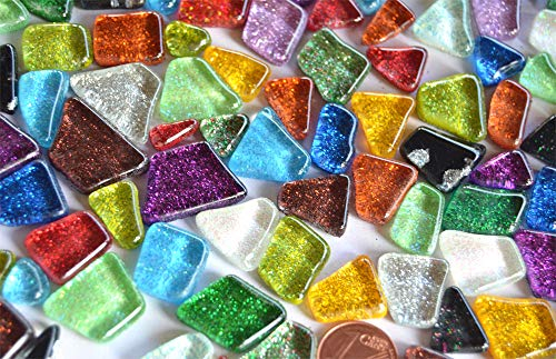 100g Soft-Glas Mosaiksteine unregelmäßig Glitzer Mosaik Glitter( Buntmix)