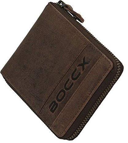 BOCCX Leder Herrenbörse mit Reißverschluss RFID-Schutz Geldbörse Vintage Geldbeutel Portemonnaie Reißverschlussbörse 40021z Braun GoBago