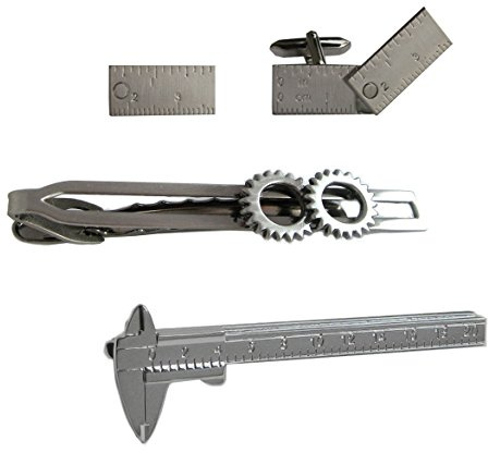 magdalena r. Manschettenknöpfe Zollstock Krawattennadel Schieblehre Zahnräder Handwerker Set + Geschenkboxen - schöne Kombination für Umschlagmanschetten + Seidenkrawatten