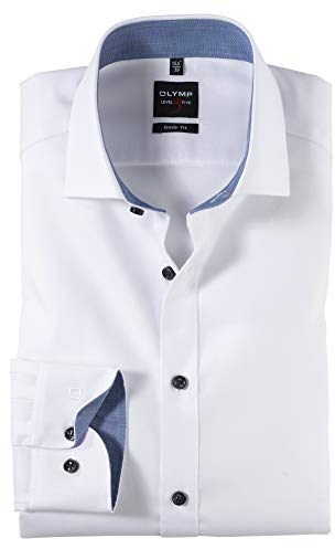 OLYMP Herren Businesshemd Langarm Level.Five.Body.fit,Einfarbig,Body fit,Royal Kent,Weiss 00,42
