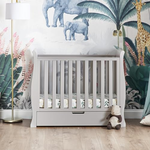 Obaby Stamford Space Saver Sleigh Cot - Warm Grey | Adjustable 3 Position base height, Elegant sleigh design.