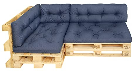 Pillows24 – Palettenkissen – 6-teiliges Set | Palettenauflage für Palettensofa | Sitz- und Rückenkissen für Europaletten | Palettenmöbel Indoor & Outdoor, UV-beständig | Made in EU | Blau