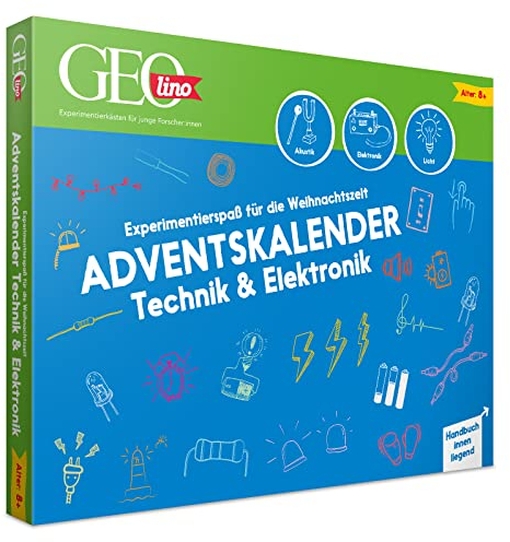 FRANZIS 67171 - GEOlino Adventskalender Technik & Elektronik (Akustik, Elektronik, Licht), Experimentierspaß für die Weihnachtszeit, für Kinder ab 8 Jahren