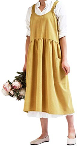 Schürze aus Baumwolle und Leinen, Schürze Damen aus Baumwolle, ärmellos, Kleid, Küche, zu Hause, Floristen, große Schürzen, Taschenkleid, Küchen-Kleid, Floristen-Hemden M