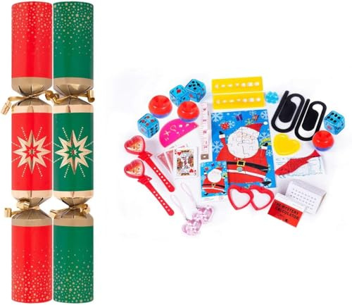 50 Red & Green Star 11 Christmas Crackers New Year Party Bulk Xmas catering