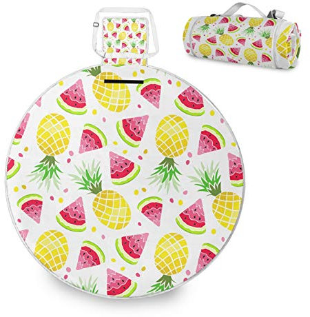 RELEESSS Runde Picknickdecke Sommer Wassermelone Ananas Faltbar Wasserdicht Indoor Outdoor Teppich Matte f¨¹r Strand Reisen Camping Wandern Park Aktivit?ten