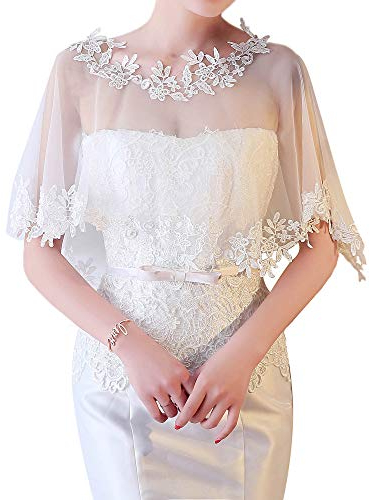 CHIC DIARY, elegante mantellina in tulle, stile retrò, in pizzo, tipo bolero, per abito da sposa, da sera e da cocktail, bianco, Taglia unica