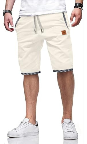 ZOXOZ Kurze Hosen Herren Shorts Sommer Freizeit Chino Stretch Kurze Hose Herren Baumwolle mit Taschen Weiß M