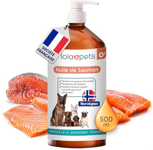 Huile de Saumon pour Chien et Chat 500ml - NORVÈGE - Omega 3+6+9 Vitamine E