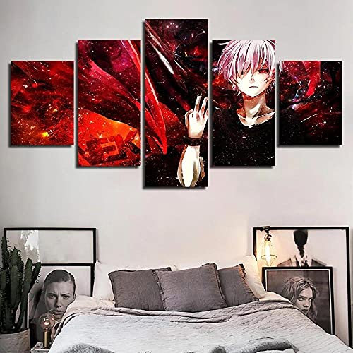 MPPSU Tokyo Ken Kaneki Anime Charakter Poster Ghoul Wanddekoration Wohnzimmer Leinwandbild Jugendzimmer Poster Set Modern 5 Teiliges Wandbild Bedroom Decor XXL Bilder Mit Rahmen 150 * 80cm